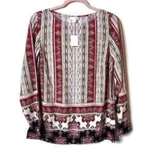 J. Jill Long Sleeve Blouse Size X -Small NWT Red, white and black pattern XS